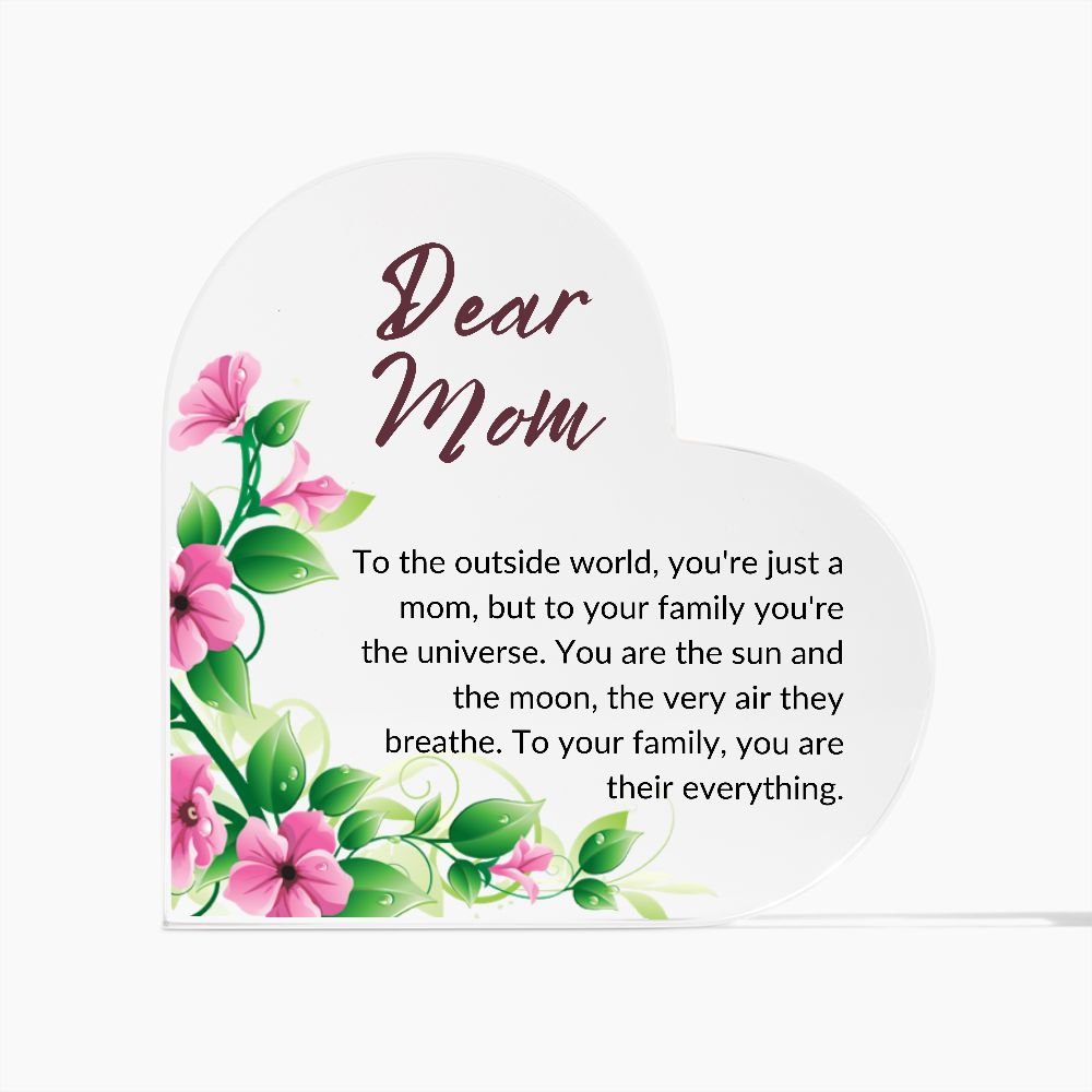 Dear Mom Printed Heart Shaped Acrylic Paque for Mother´s Day Gift