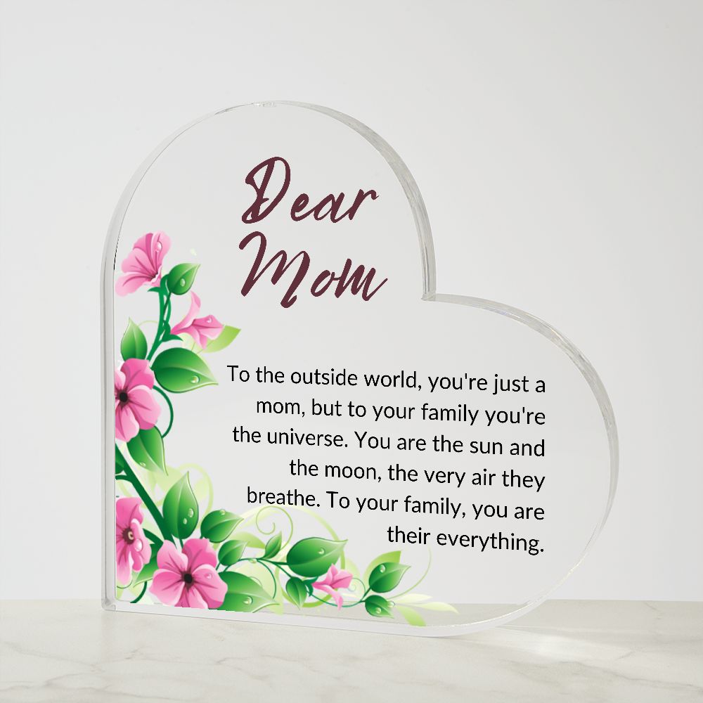 Dear Mom Printed Heart Shaped Acrylic Paque for Mother´s Day Gift