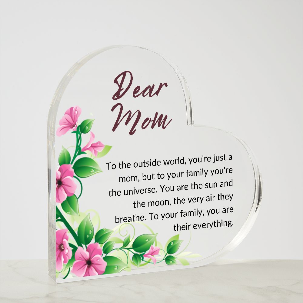 Dear Mom Printed Heart Shaped Acrylic Paque for Mother´s Day Gift