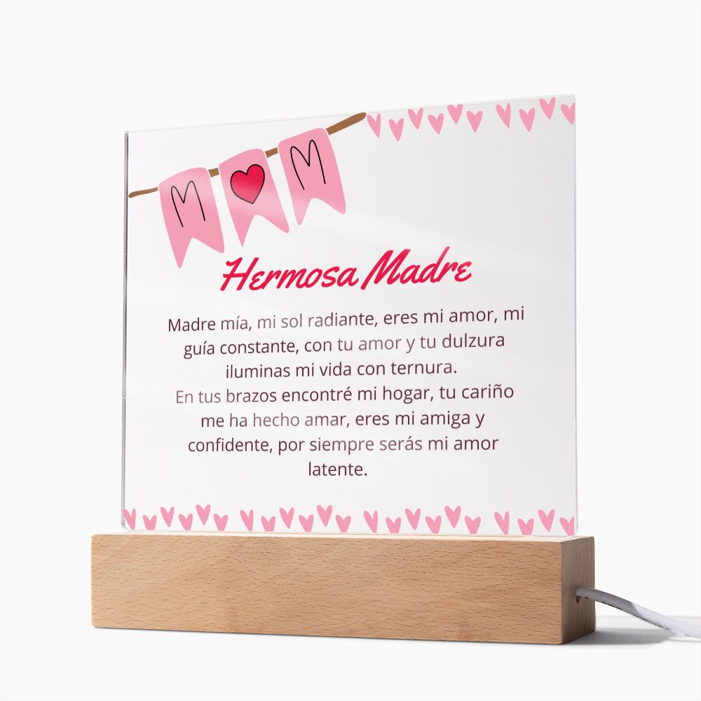 Hermosa Madre Poema en placa de acrílico cuadrado Mother Gift