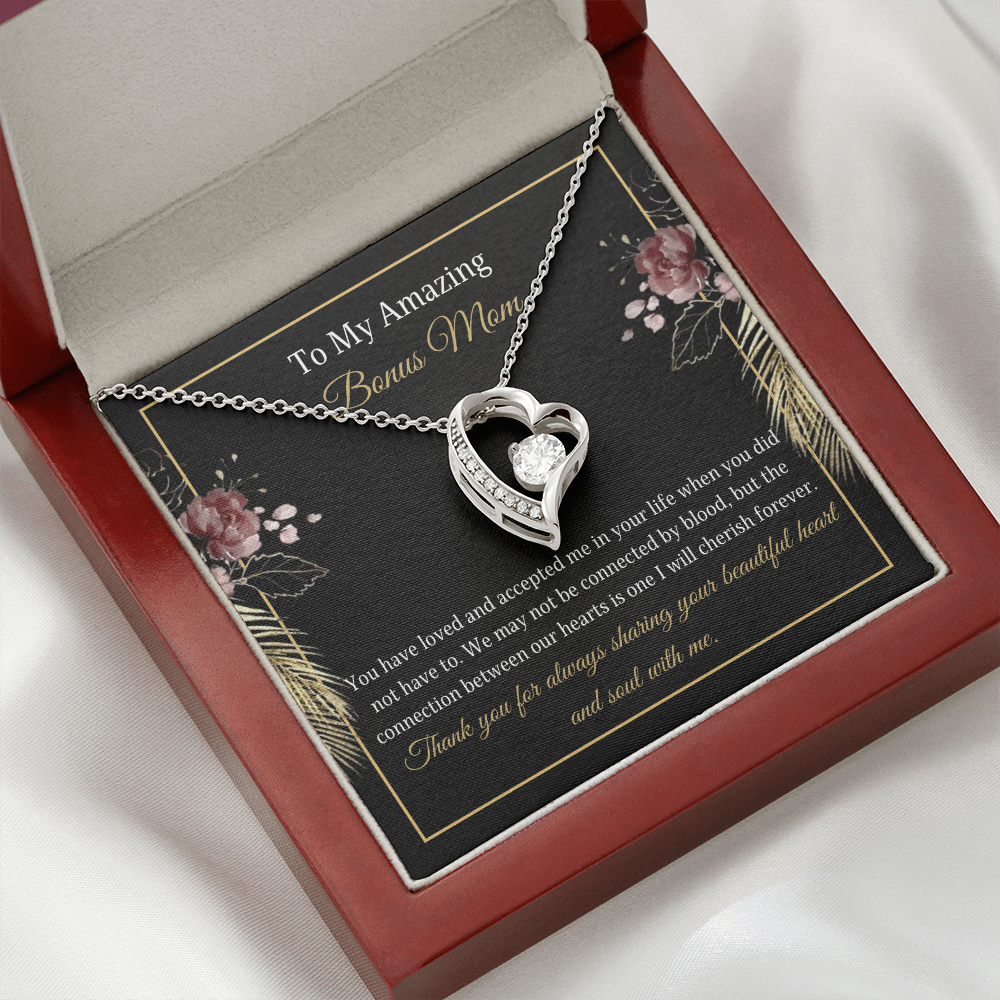 Bonus Mom Love Heart Message Card Necklace Stepmom Gift
