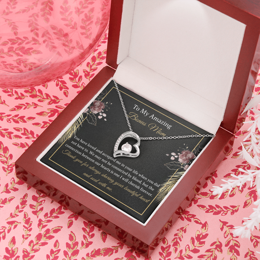 Bonus Mom Love Heart Message Card Necklace Stepmom Gift