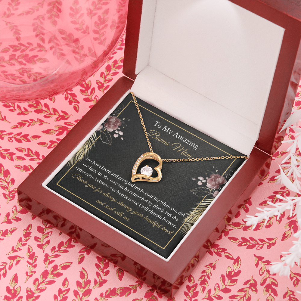 Bonus Mom Love Heart Message Card Necklace Stepmom Gift