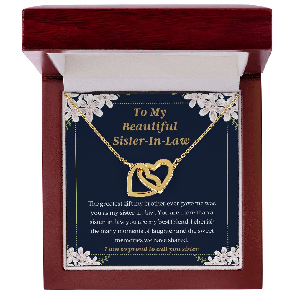 Sweet Sister-In-Law Connected Hearts Message Card Necklace