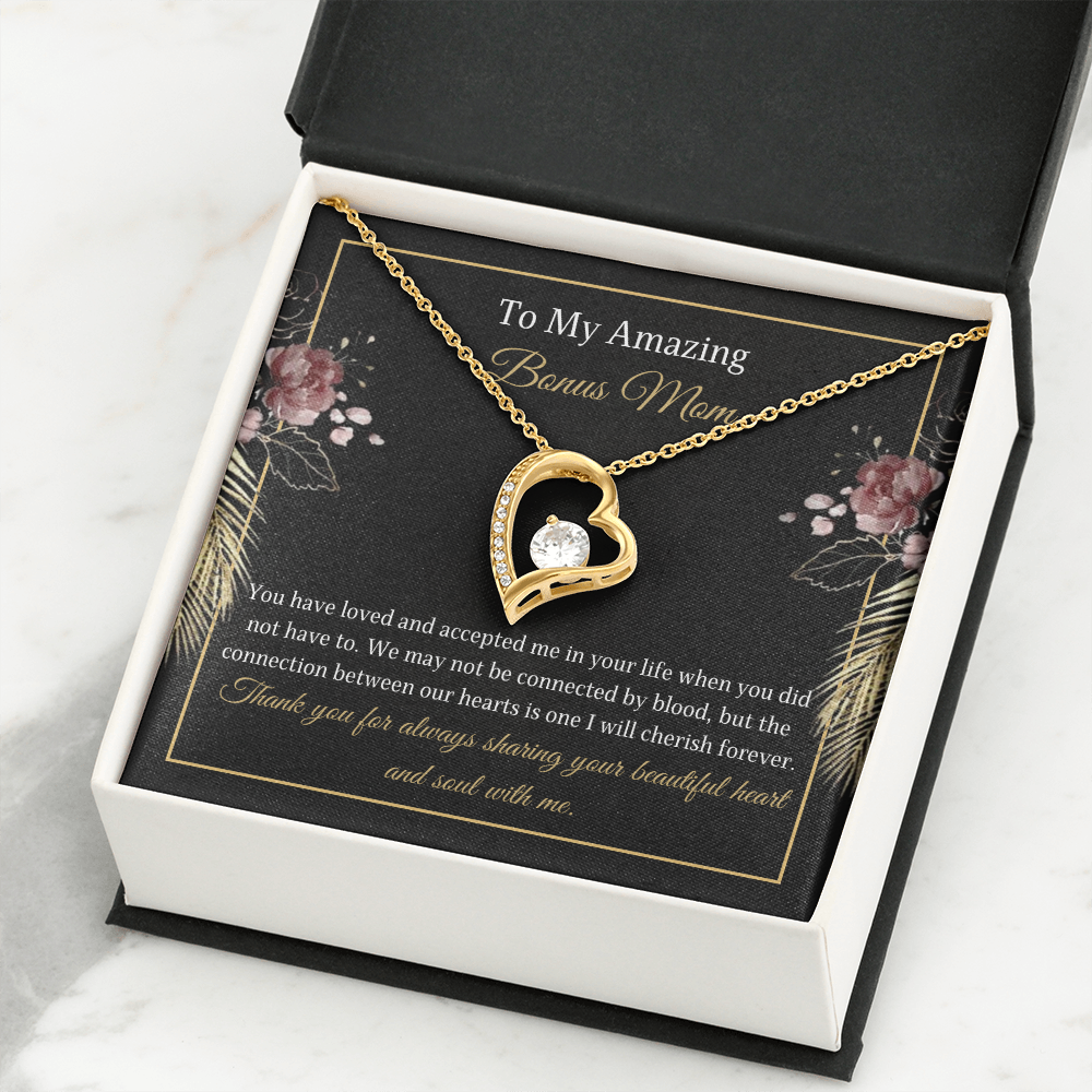 Bonus Mom Love Heart Message Card Necklace Stepmom Gift