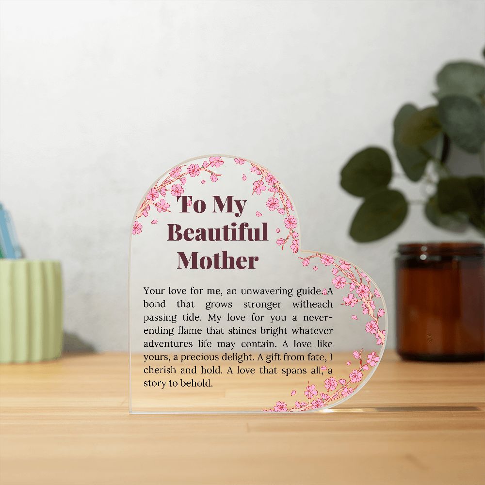 Beautiful Mother Printed Heart Shaped Acrylic Plaque Present