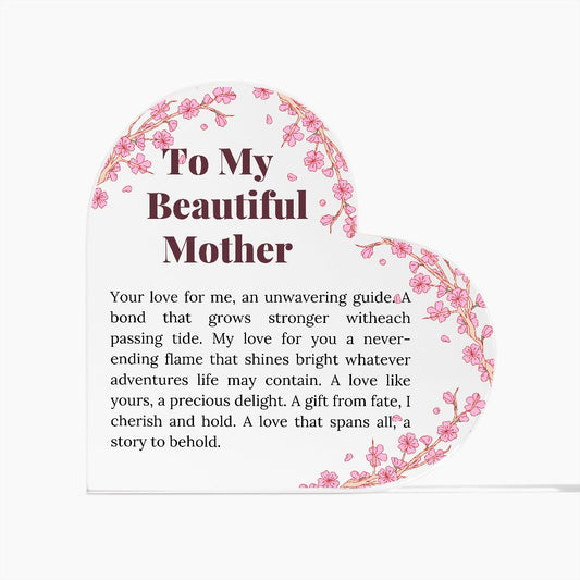 Beautiful Mother Printed Heart Shaped Acrylic Plaque Present