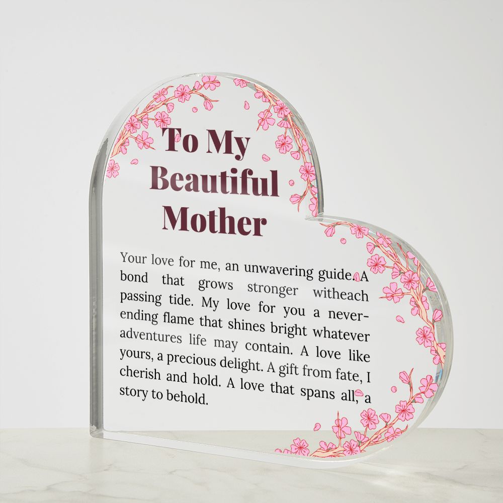 Beautiful Mother Printed Heart Shaped Acrylic Plaque Present