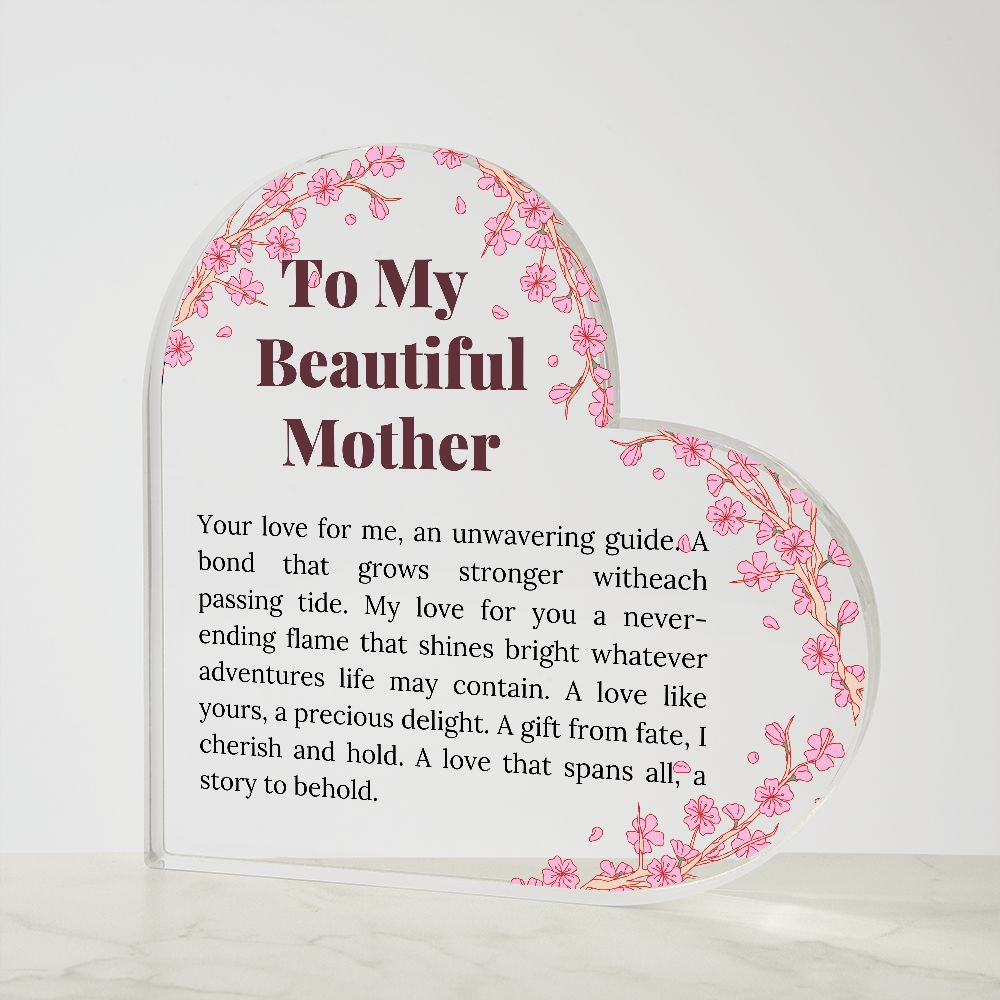 Beautiful Mother Printed Heart Shaped Acrylic Plaque Present