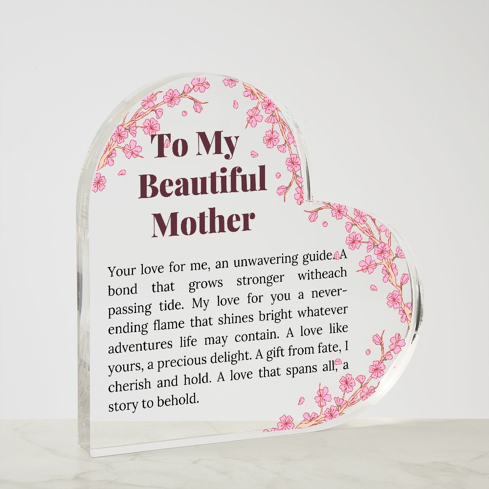 Beautiful Mother Printed Heart Shaped Acrylic Plaque Present