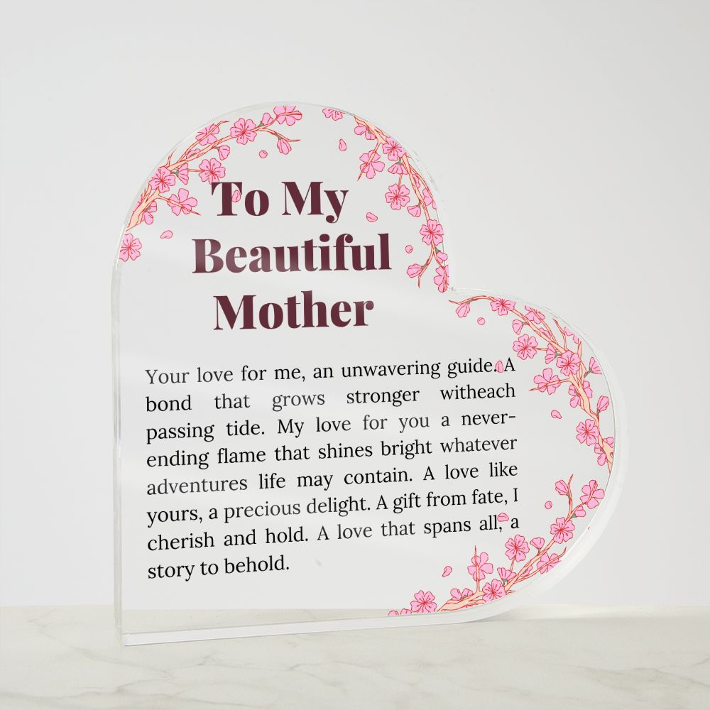 Beautiful Mother Printed Heart Shaped Acrylic Plaque Present