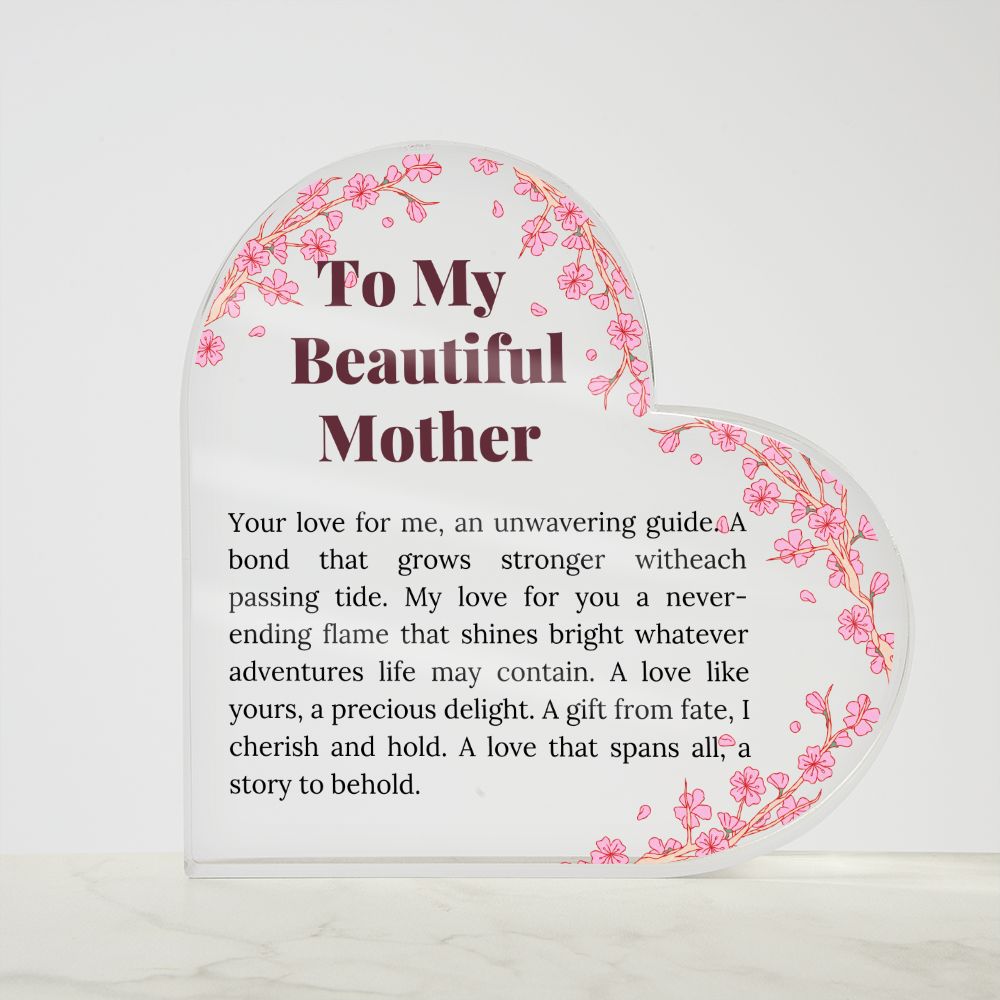 Beautiful Mother Printed Heart Shaped Acrylic Plaque Present