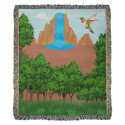 Give  your loved one this  Heirloom Woven Blanket with pretty landscape