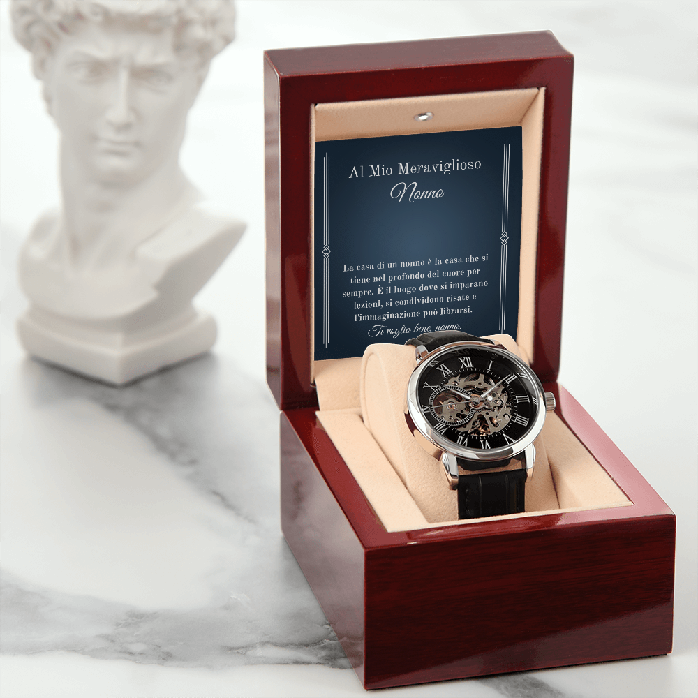 Italian Nonno Black Leather Band Watch Gift