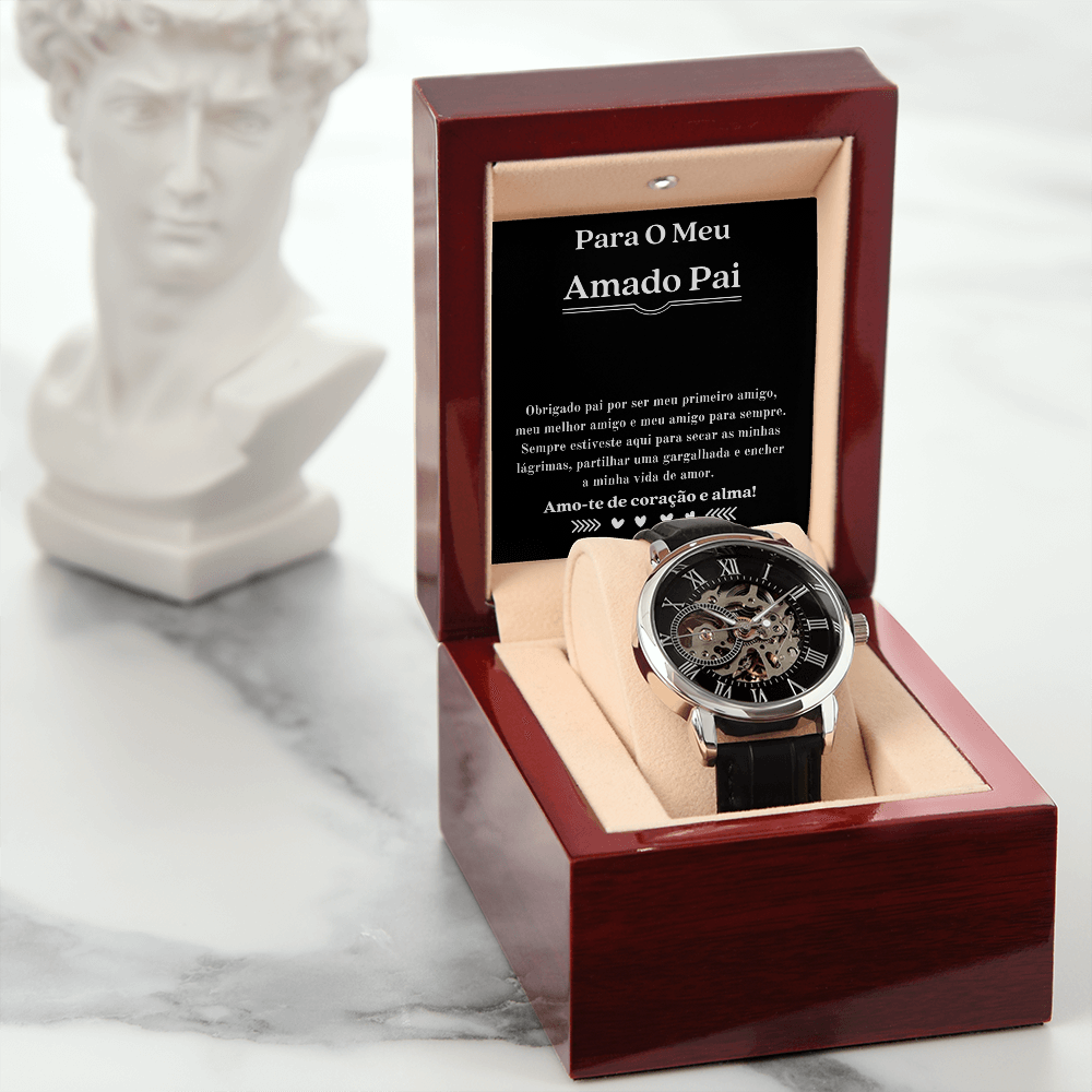 Portuguese Querido Pai Men´s openwork watch present