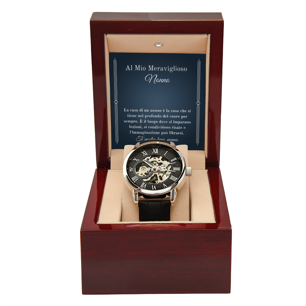 Italian Nonno Black Leather Band Watch Gift