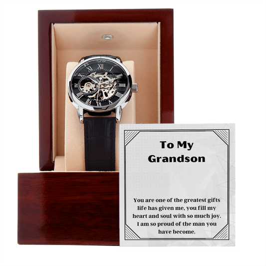 Grandson Wrist Black Leather Band  Watch Present
