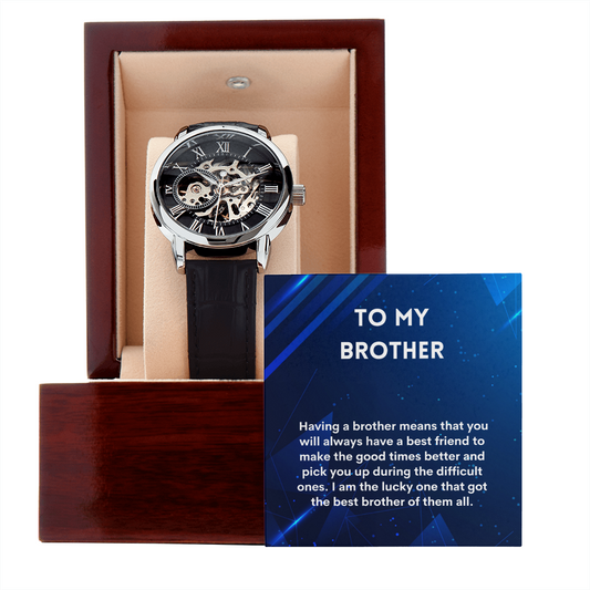 To My Brother Message Card Men Openwork watch Gift