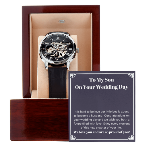 Son on his wedding day Watch message card present