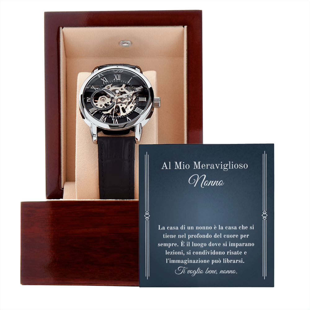Italian Nonno Black Leather Band Watch Gift