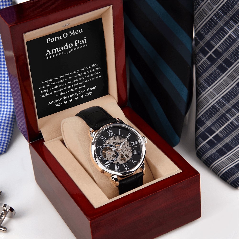 Portuguese Querido Pai Men´s openwork watch present