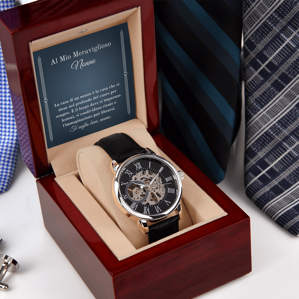 Italian Nonno Black Leather Band Watch Gift