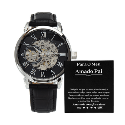 Portuguese Querido Pai Men´s openwork watch present