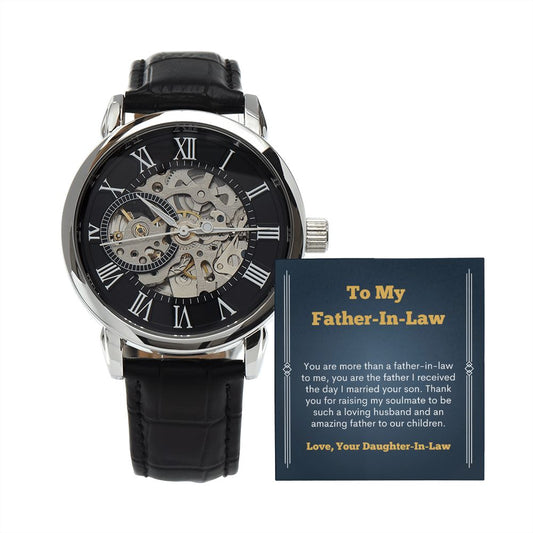 Father in Law Black Leather Openwork Watch Present