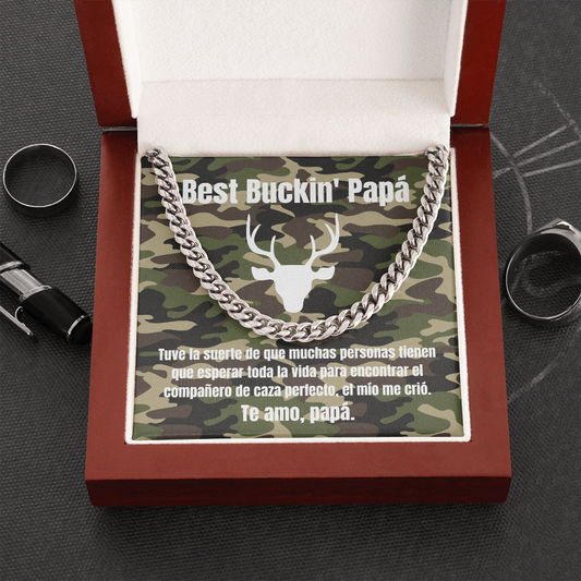 Best Buckin' Papa Collar Regalo Spanish Hunter Dad Card Necklace Chain
