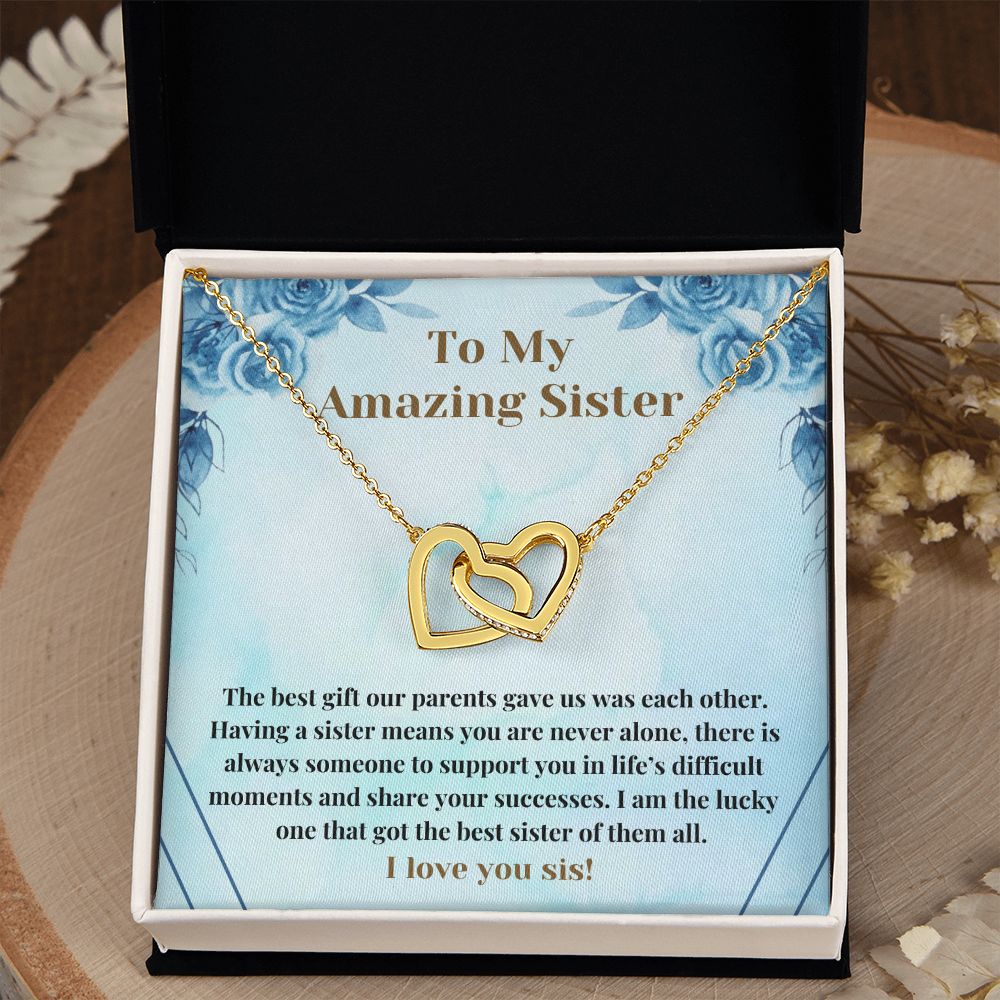 Sweet Sister Connected Hearts Necklace Card Gift