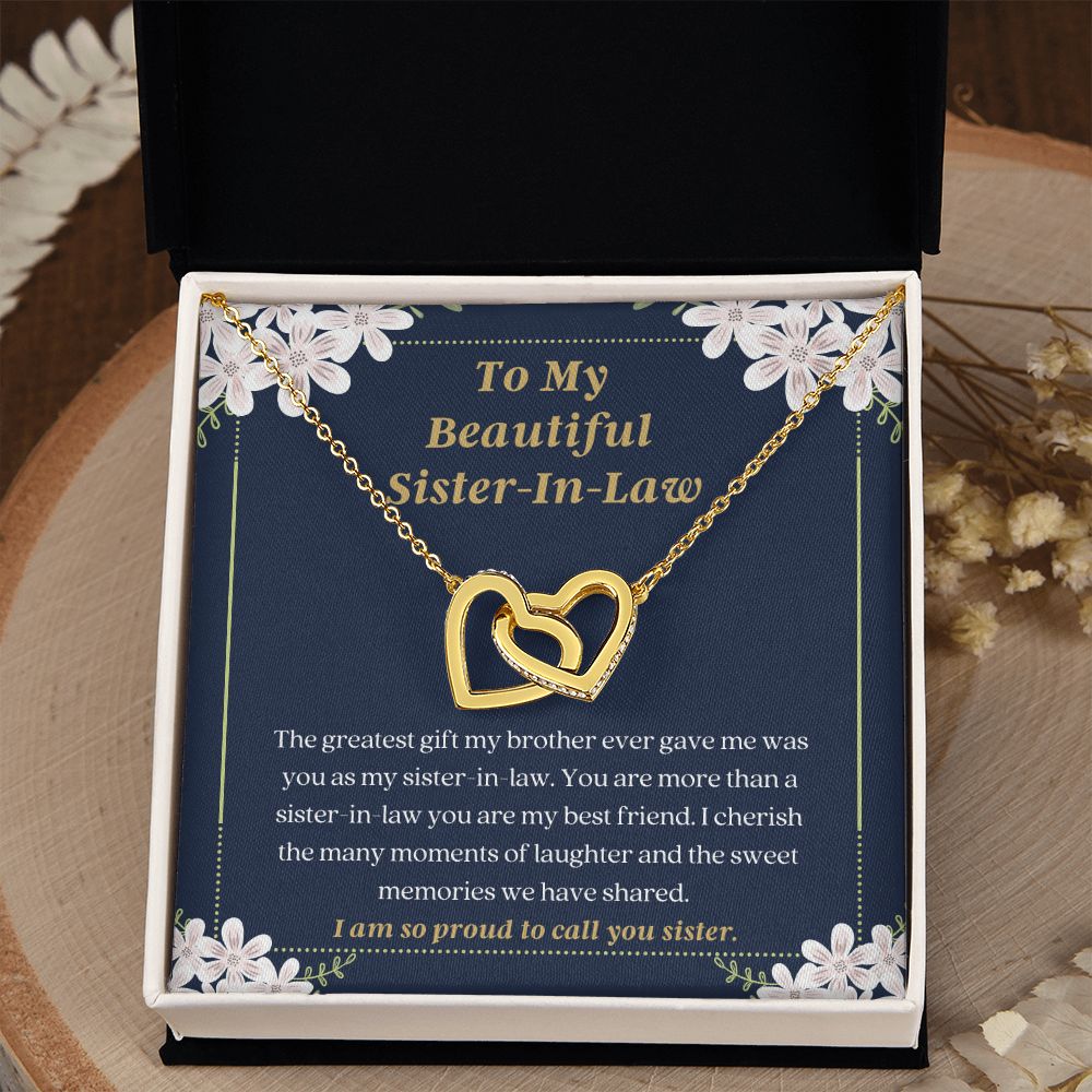Sweet Sister-In-Law Connected Hearts Message Card Necklace