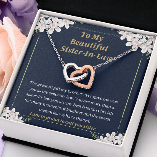 Sweet Sister-In-Law Connected Hearts Message Card Necklace