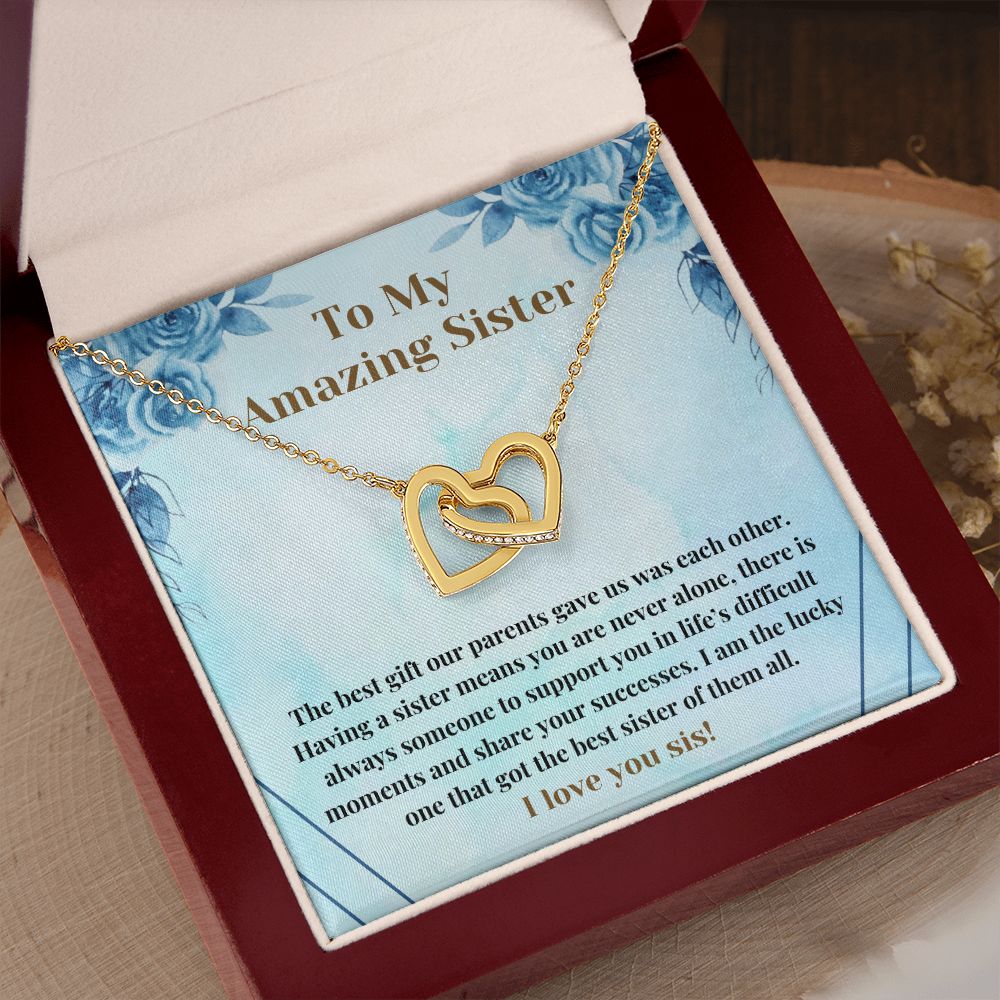 Sweet Sister Connected Hearts Necklace Card Gift