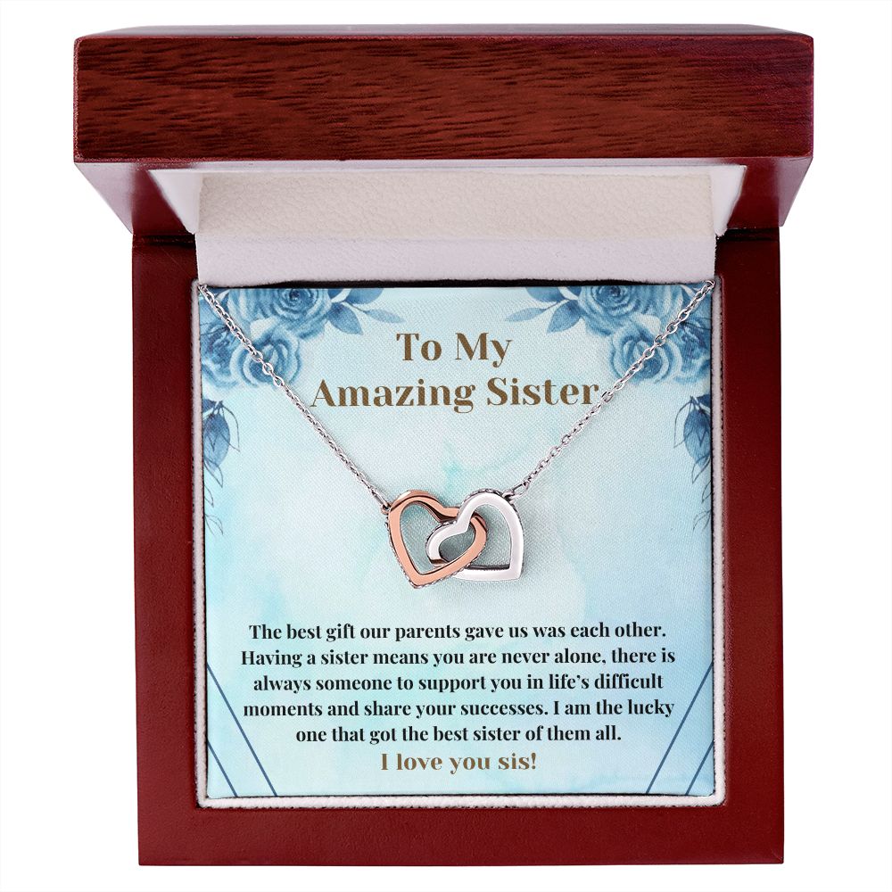 Sweet Sister Connected Hearts Necklace Card Gift
