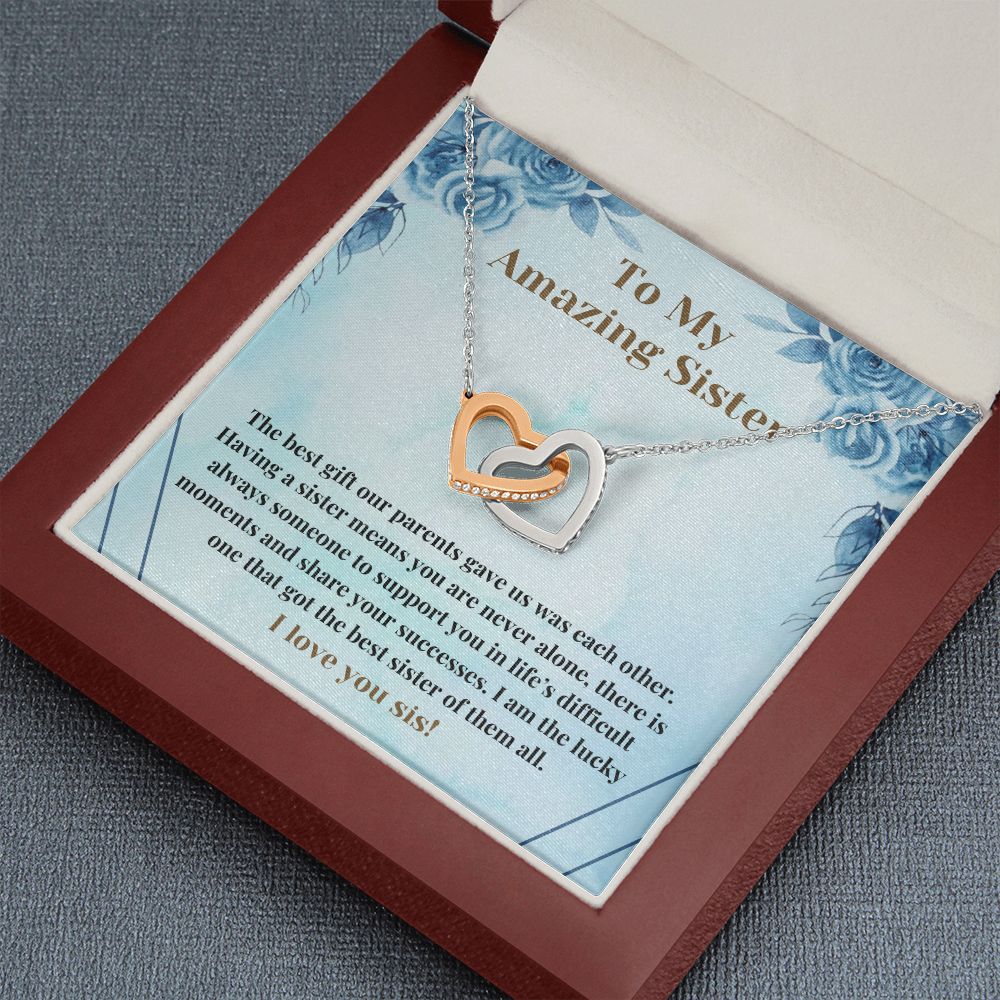 Sweet Sister Connected Hearts Necklace Card Gift