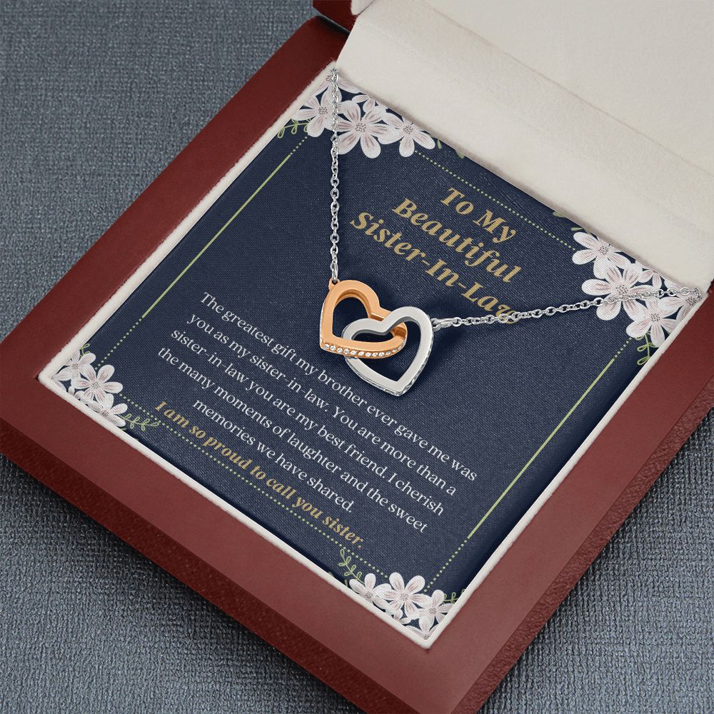 Sweet Sister-In-Law Connected Hearts Message Card Necklace – love