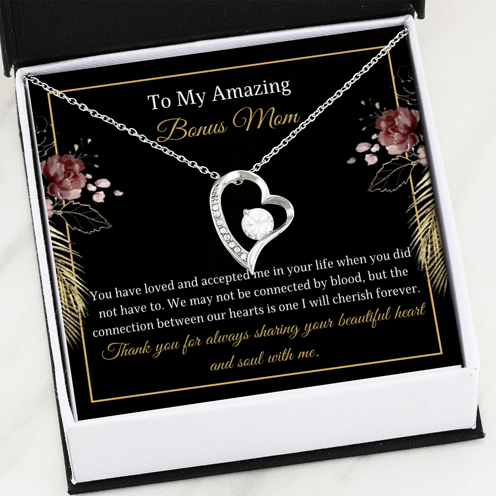 Bonus Mom Love Heart Message Card Necklace Stepmom Gift