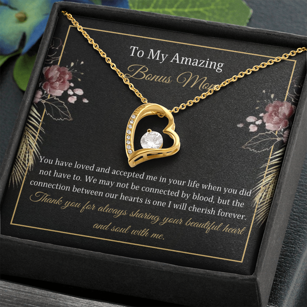 Bonus Mom Love Heart Message Card Necklace Stepmom Gift