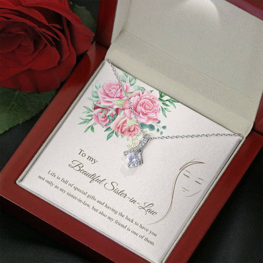 Pretty Sister-In-Law Pendant Message Card Necklace Sister In Law Gift